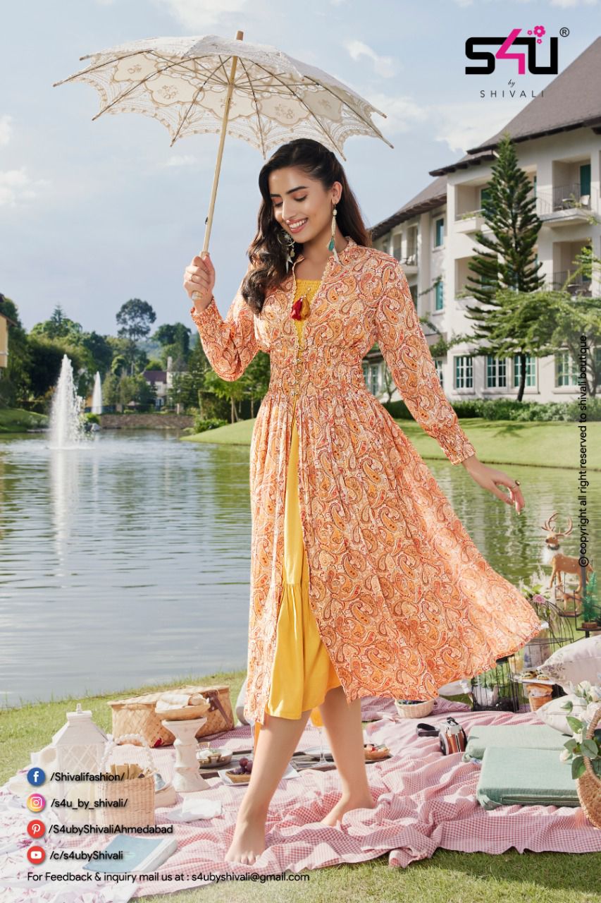 S4u Hello Jackets 8 Heavy Georgette Wholesale Stylish Kurti
